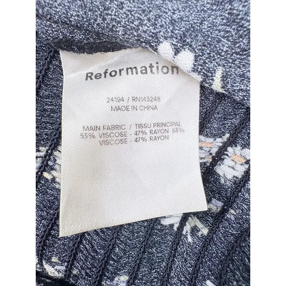Romantic French Girl Black Ditsy Floral Print Reformation Puff Sleeve Top Size 4